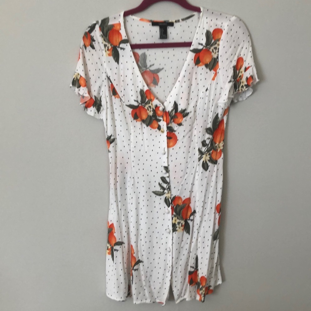 Orange button up printed mini dress